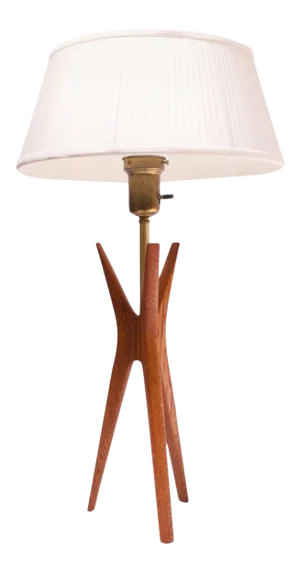 Stained Oak Tripod Table Lamp with Diffuser and Shade by Gerald Thurston
