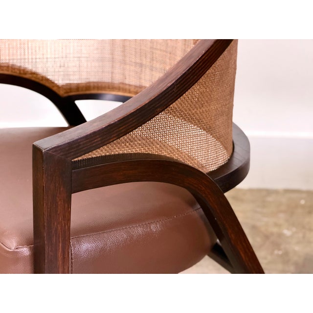 Wood Edward Wormley for Dunbar Y Back Captains Chairs - Mid Century Rosewood + Leather + Cane For Sale - Image 7 of 12