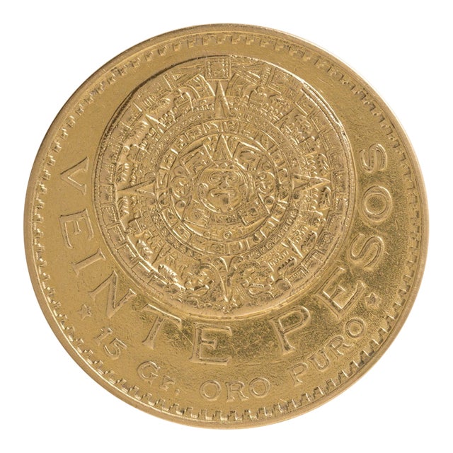 Early 20th Century 24k Pure Gold Mexico 1919 20 Pesos Aztec Calendar Coin For Sale
