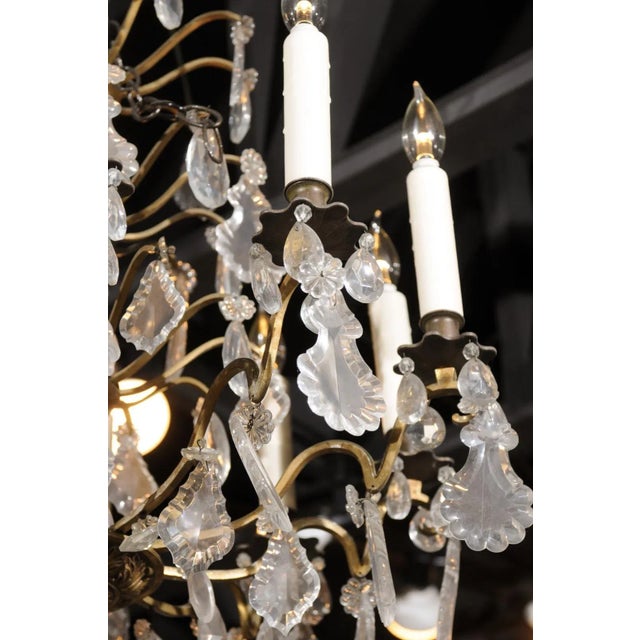 Brass 1900s French Ten-Light Crystal Chandelier with Brass Armature For Sale - Image 8 of 12