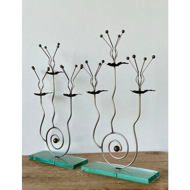 Vintage Postmodern Three Candle Candelabra After Tony Evans - A Pair For Sale - Image 4 of 12