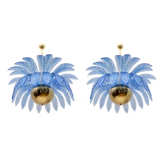 Mid-Century Modern Palm Leaves Big Chandelier in Murano Glass and Brass, 1970s For Sale
