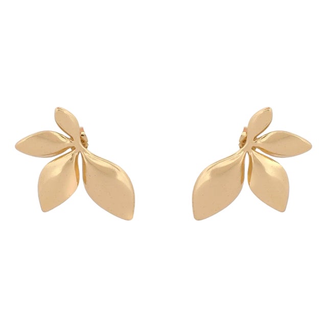 Divine Leaf Dance Stud Gold Earrings, A Pair For Sale
