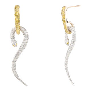 2.37 Ctw Yellow White Diamond Snake Dangle Earrings- 2 Pieces For Sale
