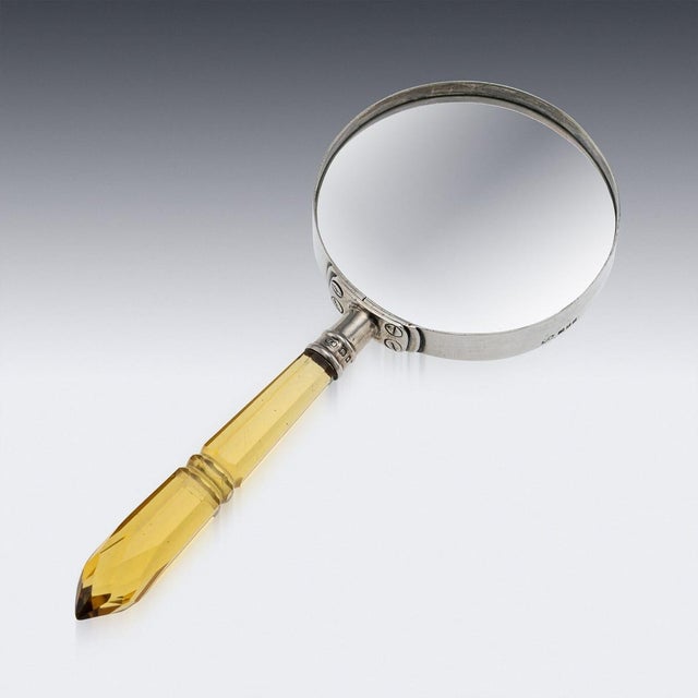 Antique English Silver and Amber Glass Magnifying Glass, 1910 For Sale - Image 3 of 12