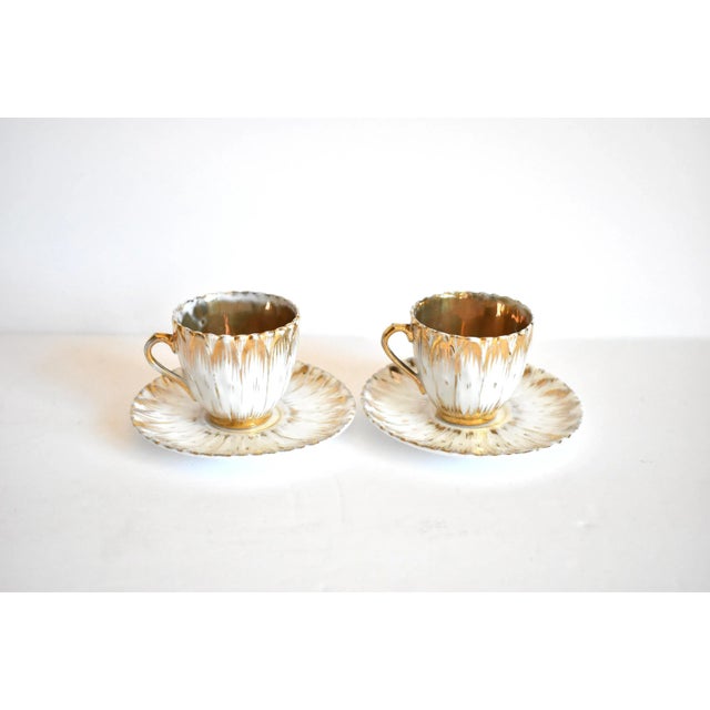 Gold Antique Gold & White Porcelain Flower Petals Demitasse Tea Service - Set of 8 For Sale - Image 8 of 13