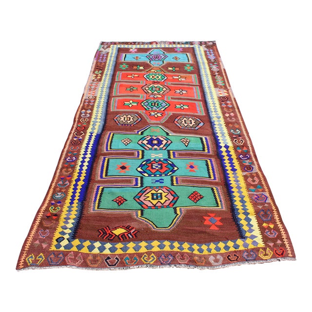 Vintage Turkish Anatolian Kilim Rug - 58"x126" For Sale