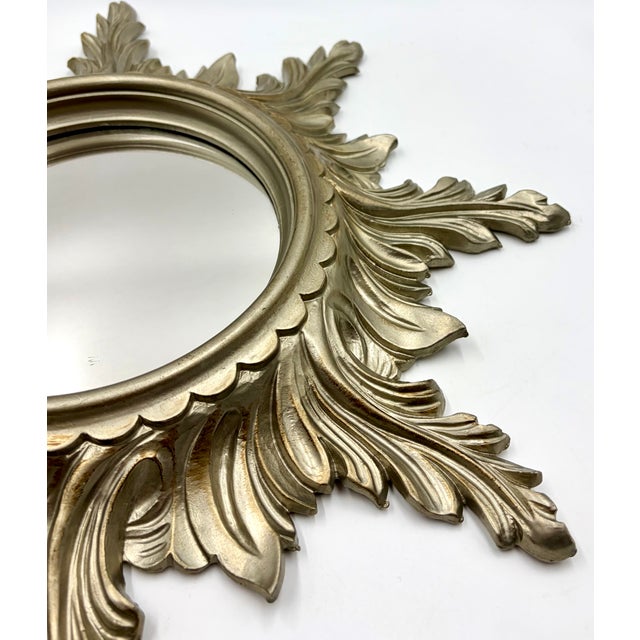 Mid-Century Modern Vintage Italian Silver Gilt Sunburst Mirror For Sale - Image 3 of 8