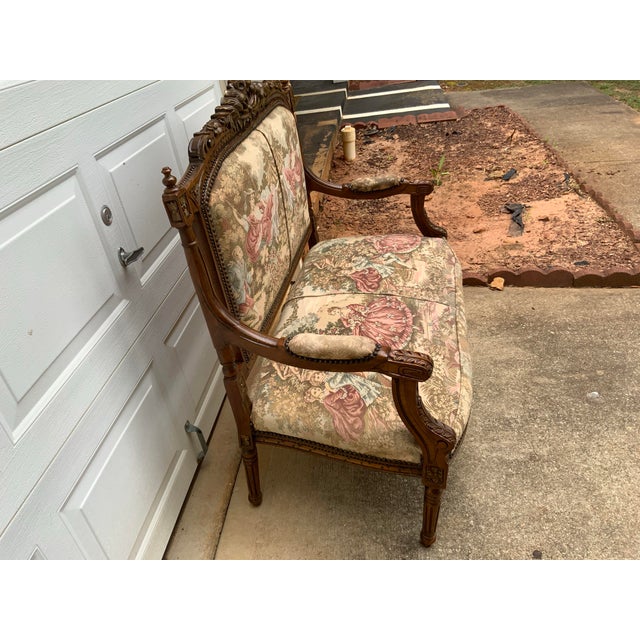 Vintage Bench With Tapestry For Sale In Atlanta - Image 6 of 7