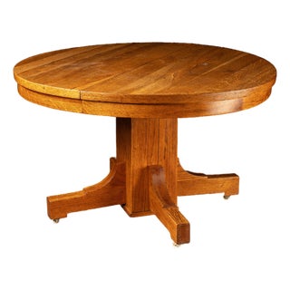 Vintage Oak Mission Rolling Dining Table For Sale