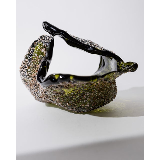 Vintage Italian Dark Green Murano Glass Bowl with Decorative Stone Inlays, 1980s For Sale - Image 4 of 12