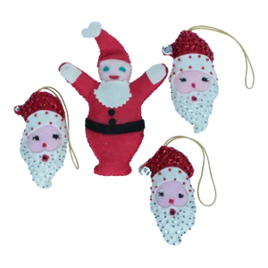 Mid-Century Felt Santa Christmas Ornaments - Set of 4