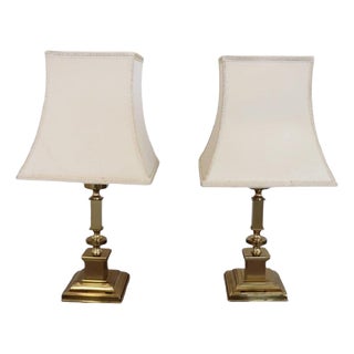 Golden Bedside Table Lamps, 1970s, Set of 2 For Sale