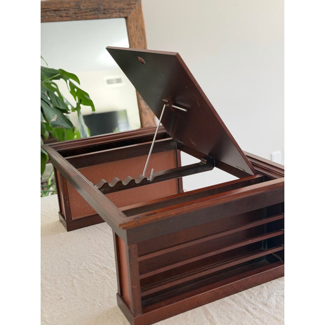 A rare and highly decorative vintage adjustable reading table featuring an architectural Mid Century Modern silhouette,...