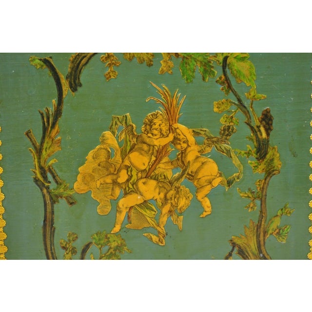 Vintage Italian Venetian Decoupage Green Gold Papier Mache Wastebasket Trash Can For Sale - Image 12 of 18