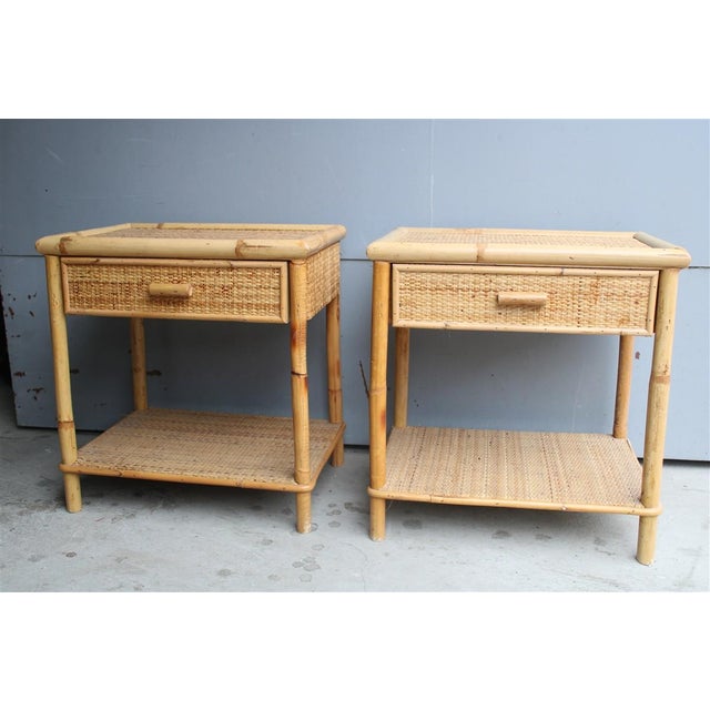 Italian Bamboo Nightstands with Drawers and Shelves, 1970s, Set of 2 For Sale - Image 8 of 8