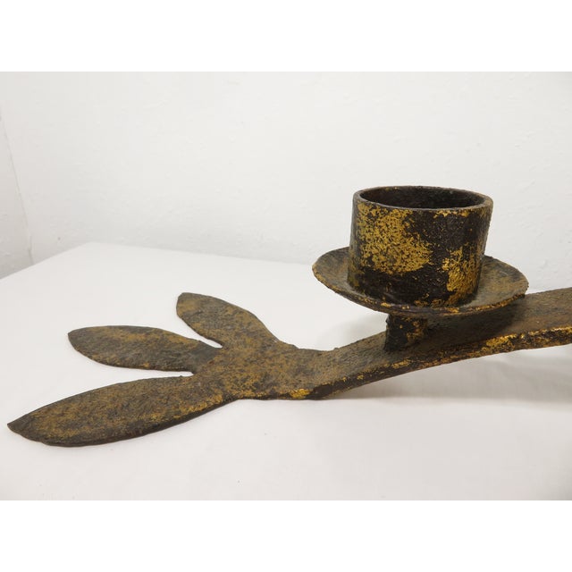 Mid 20th Century VTG Large 36" Hand Forged Iron Gold Gilt Candle Holder ~ Brutalist Art Retro MCM For Sale - Image 5 of 18