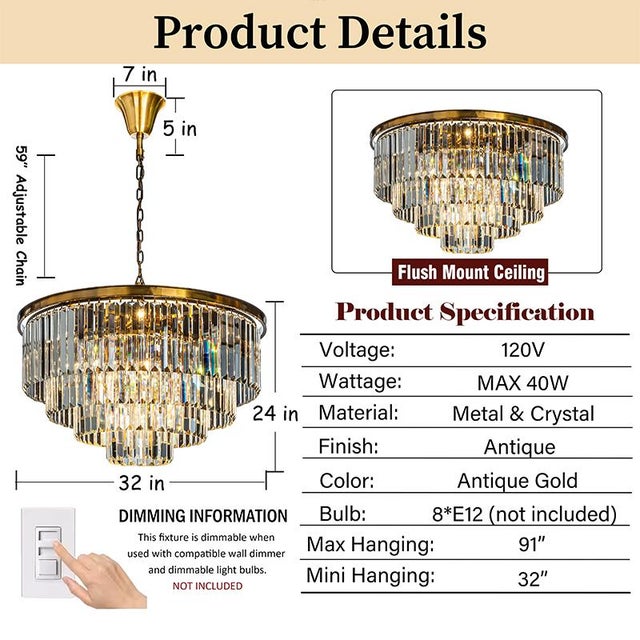 This odeon round crystal chandelier is an elegant pendant light with a contemporary look that will add mid-century modern...