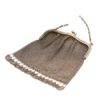 Silver Mesh Bag with Bow Trim For Sale