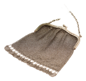 Silver Mesh Bag with Bow Trim