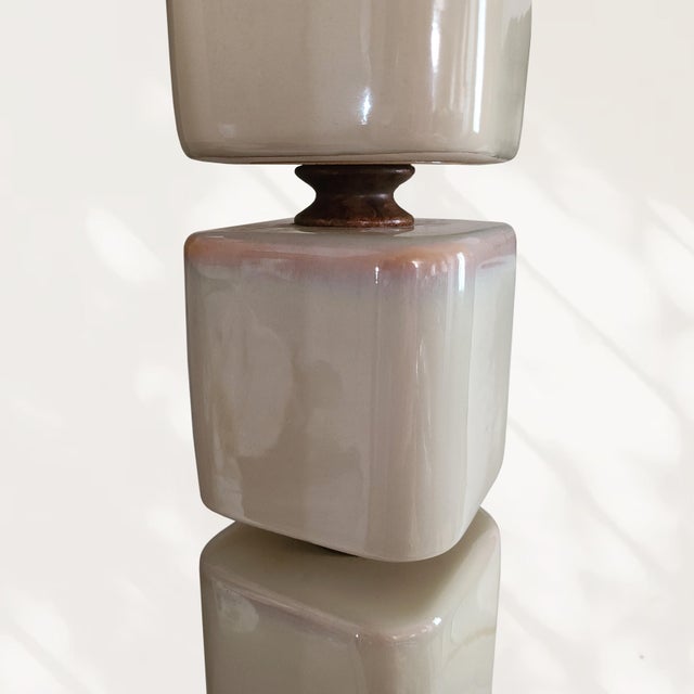 Vintage Ombre Stacked Ceramic Cube Monumental Table Lamps For Sale In Detroit - Image 6 of 11
