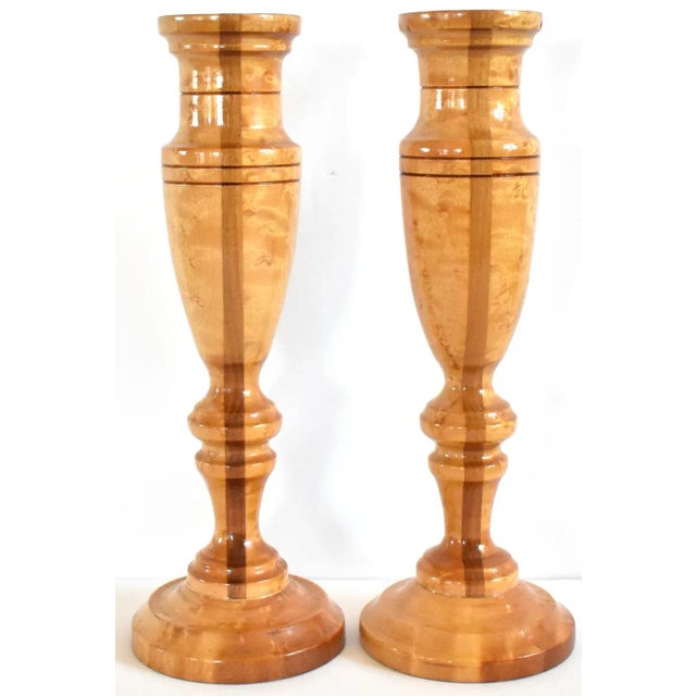 Pair of Vintage Turned Wood Bird's Eye Maple Candlesticks For Sale In San Francisco - Image 6 of 6