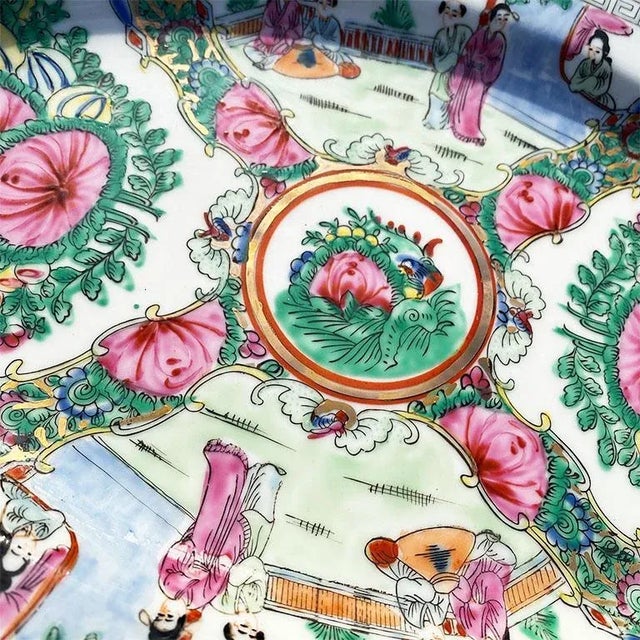 Early 20th Century Chinoiserie Ceramic Famille Rose Oval Platter in Pink and Gold Floral Motif For Sale - Image 5 of 6