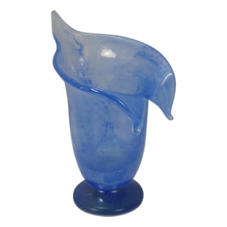 Vintage Hand Blown Blue Art Glass Jack in the Pulpit Flower Vase 8" For Sale