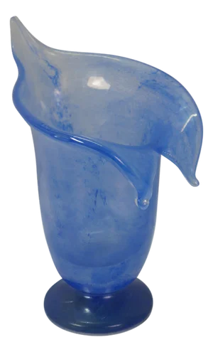 Vintage Hand Blown Blue Art Glass Jack in the Pulpit Flower Vase 8"