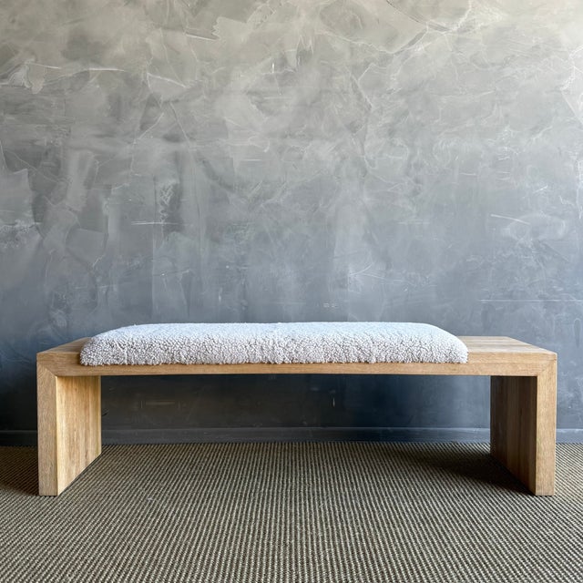 Wood Casi Sheep Bench in White Oak and Natural Genuine Sheep Upholstery For Sale - Image 7 of 15