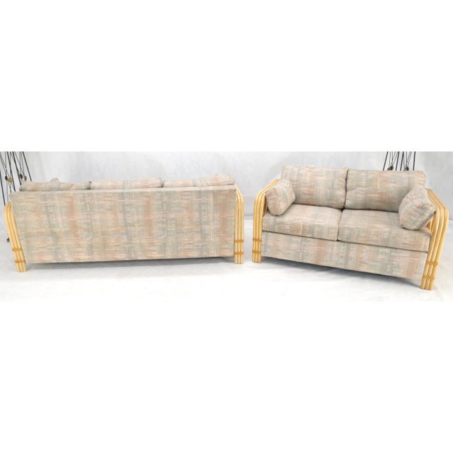 Mid 20th Century Pair Bent Bamboo Frames Linen Like Upholstery Mid Century Modern Sofa Loveseat For Sale - Image 5 of 13