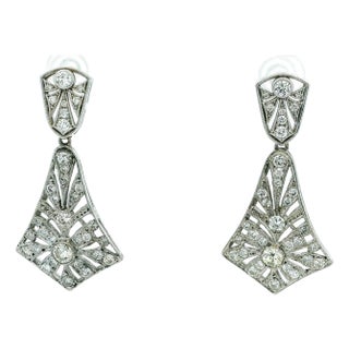 Vintage Platinum Diamond Articulated Drop Earrings, Circa 1940s, A Pair For Sale
