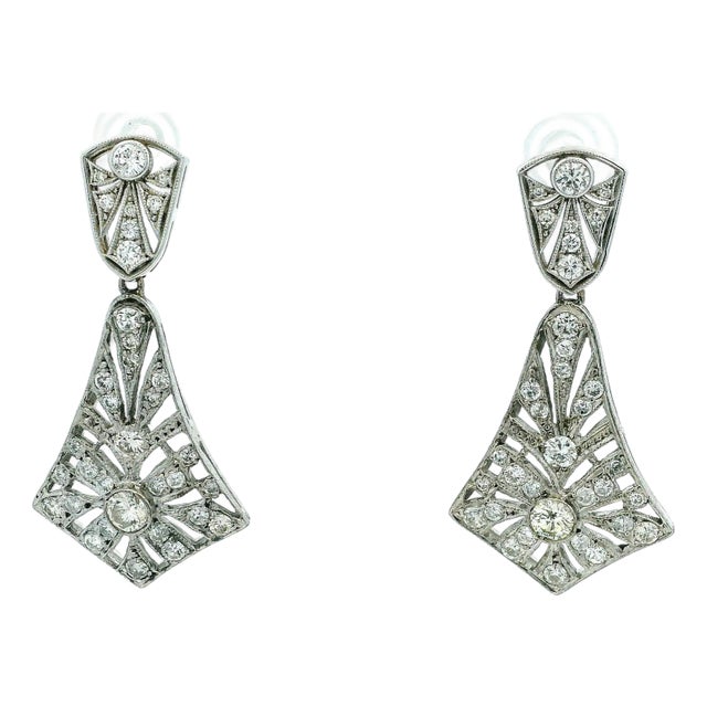 Vintage Platinum Diamond Articulated Drop Earrings, Circa 1940s, A Pair For Sale