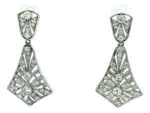 Vintage Platinum Diamond Articulated Drop Earrings, Circa 1940s, A Pair