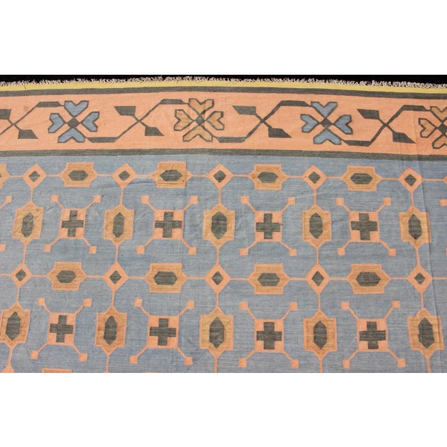Multicolored Vintage Indian Cotton Dhurrie Rug With All-Over Geometric Design For Sale - Image 9 of 13