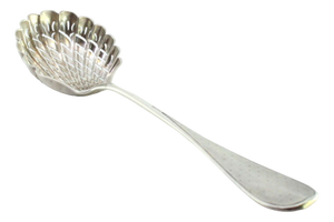 Shell-Shaped Silver Sprinkling Spoon with Guilloche Handle