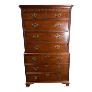 1980s Baker Mahogany Chippendale Style Eight Drawer Chest on Chest For Sale