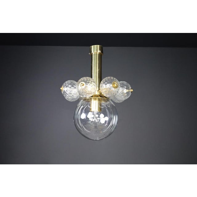 Mid-20th Century Chandelier with Brass Fixture and Hand-Blown Glass Globes, 1960s For Sale - Image 4 of 11