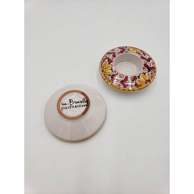 Boho Chic Pair of 1980s Hand-Painted, Pink and Yellow Floral Votive Holders From Italy Signed For Sale - Image 3 of 8