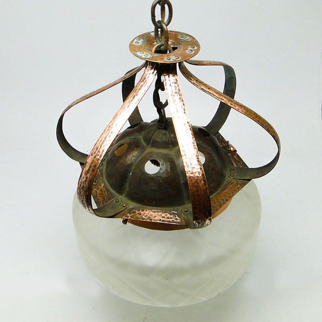 Copper 20th Century Glass Pendant Lamp, Austro-Hungary, 1890s For Sale - Image 8 of 18