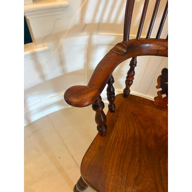 Brown Antique English Yew Wood Windsor Hoop Back Armchair, 1860 For Sale - Image 8 of 15