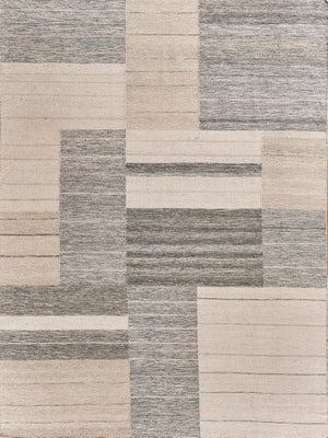 Exquisite Rugs Geometric Flatweave Handmade New Zealand Wool & Bamboo Silk Ivory/Blue/Gray Rug-5'X8'