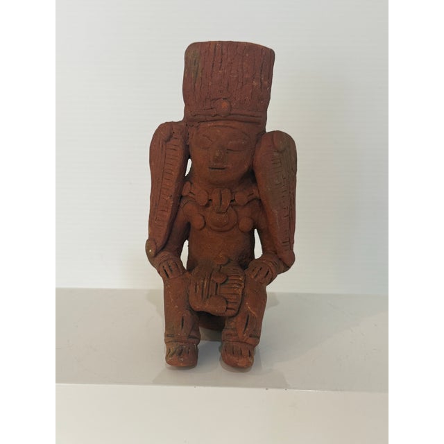 Mexican Vintage Pre-Columbian Style Terracotta Seated Figure Sculpture 5” T X 2” W X 3” D For Sale - Image 3 of 11