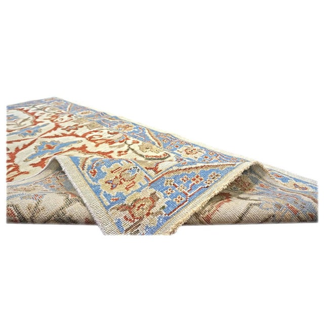 Early 21st Century Afghan Sultanabad Master Wool 3x6 Ivory, Blue, & Red Handmade Runner Rug #1143761 For Sale - Image 5 of 6