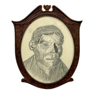 Mid Century Charcoal Portrait by Kenneth Goss c.1966 For Sale