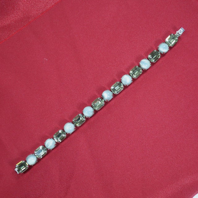 Metal Vintage Designer Art Glass & Crystal Tennis Bracelet 1950s For Sale - Image 7 of 12