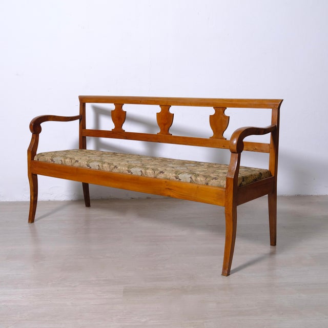 Directoire Walnut and Floral Fabric Bench, Italy, 1900s For Sale - Image 12 of 18