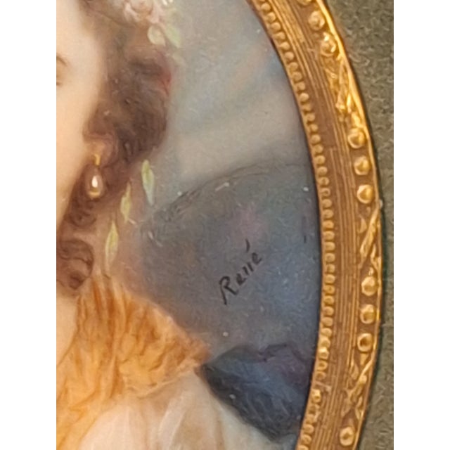 French Antique Portrait Miniature Oil Painting Signed Rene With Cold Painted Frame For Sale - Image 3 of 14