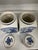 Traditional Vintage Hand-Painted Delft Blue Porcelain Jar Pair – Dutch Delft Blauw Lidded Canister For Sale - Image 3 of 5