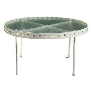 Circular Coffee Table in White Lacquered Steel and Glass Top by Janni van Pelt for Myhome, Netherlands, 1950s For Sale
